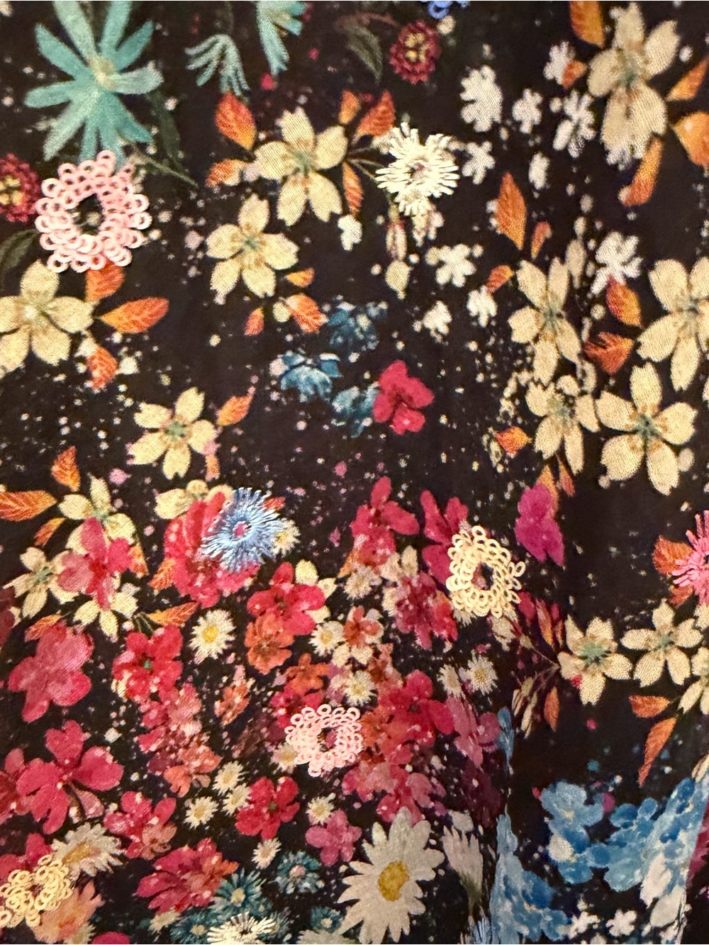 BNWT Anthropologie Black Floral Midi Dress with Multi-Color Bouquet Print sz S - Picture 4 of 6